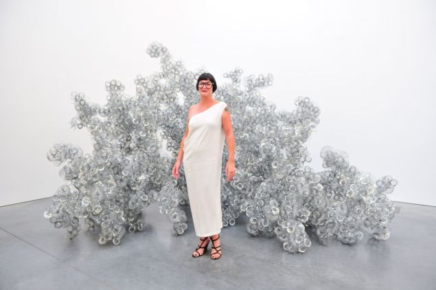 Tara Donovan, in front of a Slinky sculpture she created for the Parrish Museum, at the museum's gala last Saturday. (Photo: courtesy Joe Schildhorn/BFA.com)