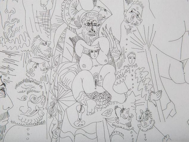 A detail from Picasso's 1969 etching Series 347: 153, depicting an orgy. (Photo: Auctionata)