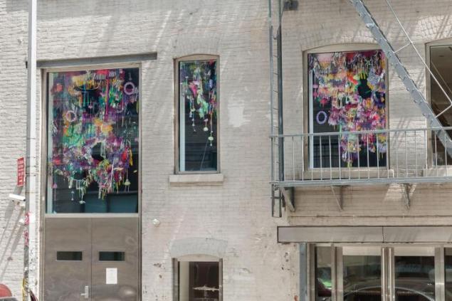 A view of the Mixed Greens gallery facade with a window installation by Baltimore-based artist Amy Boone-McCreesh. (Photo: Courtesy of Mixed Greens)