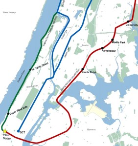 The planned new Metro North line in red (Photo courtesy Metropolitan Transportation Authority).