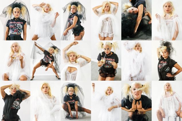 Lady Gaga's contrasting bridal-inspired looks. (Photo: CR Fashion Book/Bruce Weber)