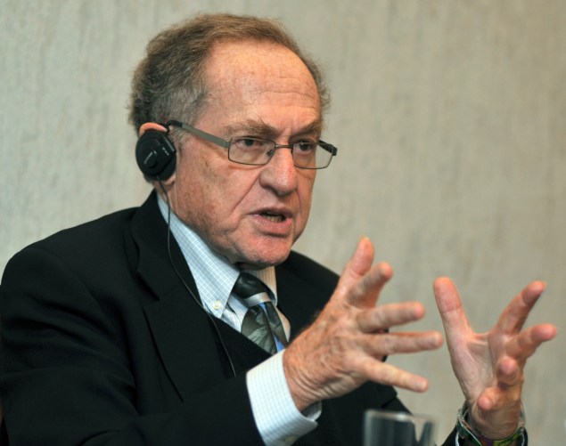 Alan Dershowitz, gestures during his press conference in Kiev on April 11, 2011. Ukraine's ex-president Leonid Kuchma hired Alan Dershowitz, a star US lawyer, who worked on the O.J. Simpson trial to act as an advisor in his defence against charges over the murder of a reporter. AFP PHOTO/GENYA SAVILOV (Photo credit should read GENYA SAVILOV/AFP/Getty Images)