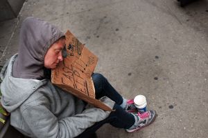 A homeless woman in Manhattan