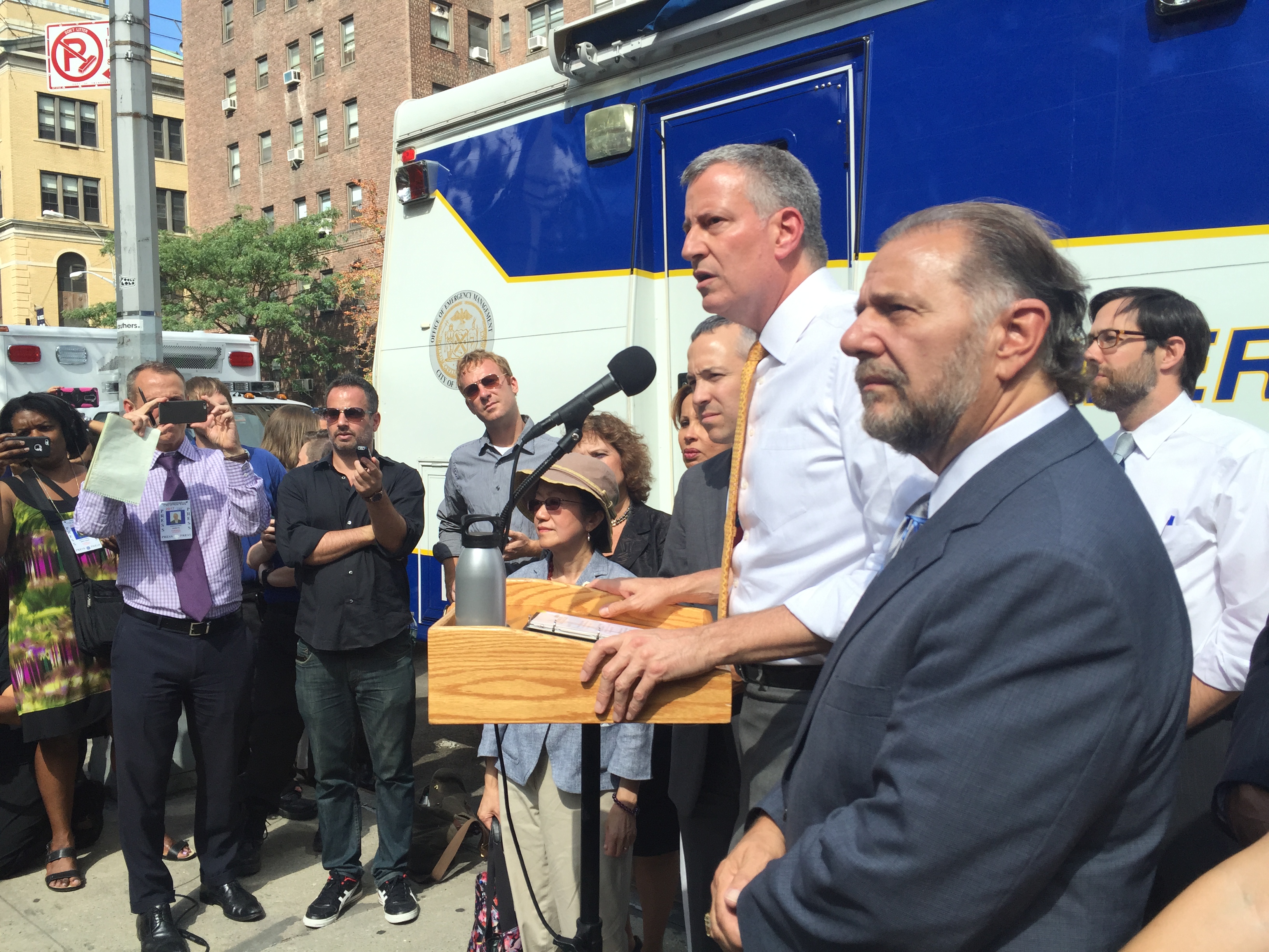 Mayor Bill de Blasio today during a media availability in Chinatown. (Photo: JIllian Jorgensen for Observer)