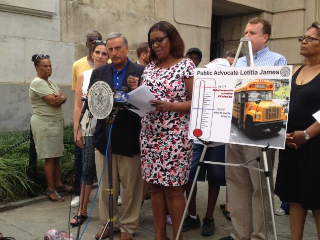 Public advocate Letitia James is suing for monitoring and enforcement of air conditioning on special ed. buses.
