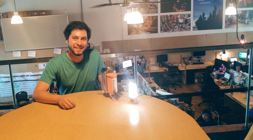 Jonathan Cedar, CEO of Biolite, with the company's CampStove and NanoGrid. (Photo: Brady Dale for Observer)