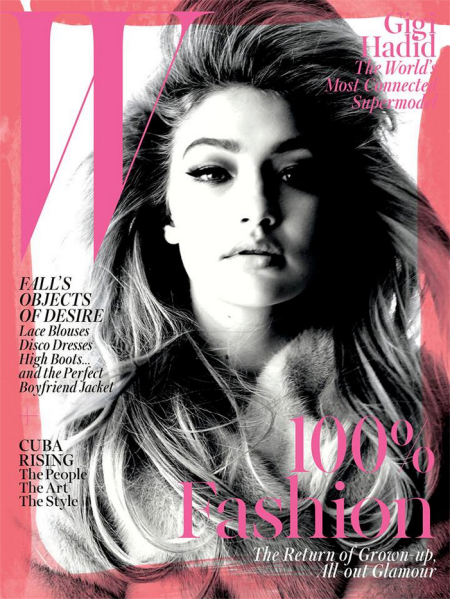 Ms. Hadid on the cover of W. (Photo: Facebook/W)