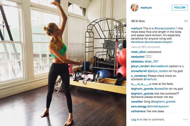 Ms. Hunt did some stretching. (Photo: Instagram/Martha Hunt)