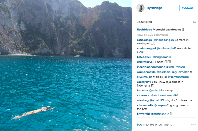 Ms. Aldridge went for a scenic swim. (Photo: Instagram/Lily Aldridge)