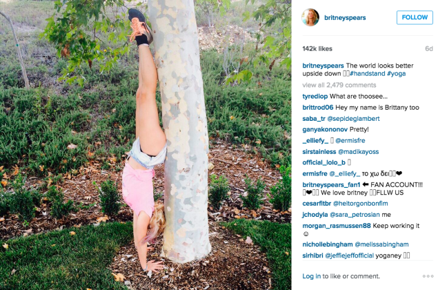 Ms. Spears showed off her handstand skills. (Photo: Instagram/Britney Spears)