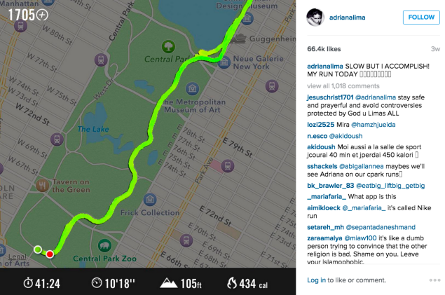 Ms. Lima went for a run in NYC. (Photo: Instagram/Adriana Lima)