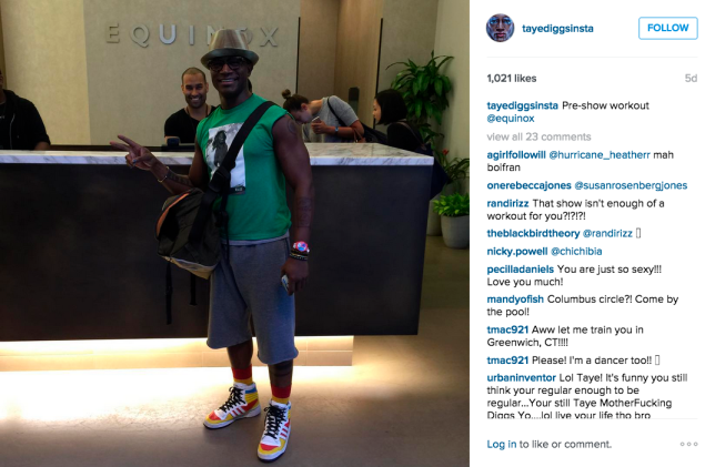 Taye Diggs stopped at Equinox before a show. (Photo: Instagram/Taye Diggs)