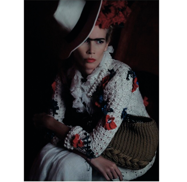 Claudia Schiffer in a Frida Khalo-inspired shoot by Karl Lagerfeld for Vogue Germany. (Photo: Instagram/Claudia Schiffer)