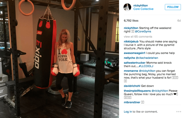 Nicky Rothschild worked out with a punching bag. (Photo: Instagram/Nicky Rothschild)