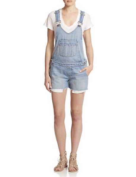 Page Rikki Raw-Edge Short Denim Overalls, $259