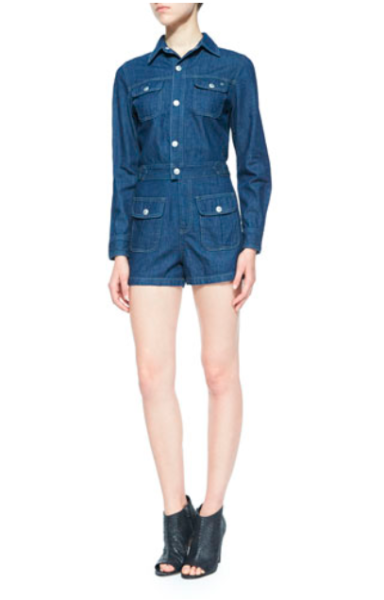 Alexa Chung for AG Loretta Long-Sleeve Denim Jumpsuit, Hardy, $345