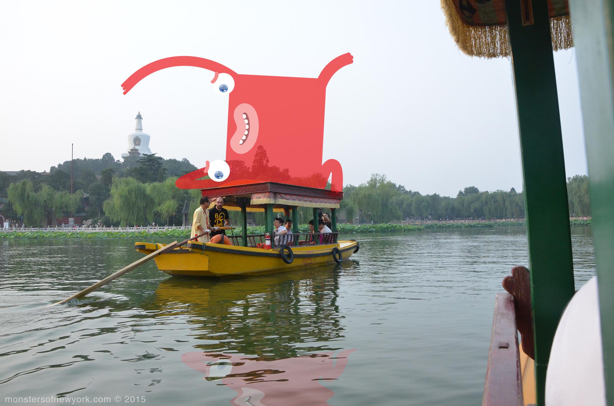 "'Do you need any help guys?' - while I'm trying to learn how to paddle in Beihai Park." (Photo: Facebook/Monsters of New York)