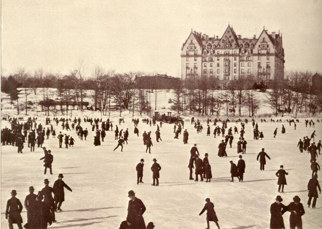 Skaters in Central Park shortly after the Dakota was built. It's always been a standout.