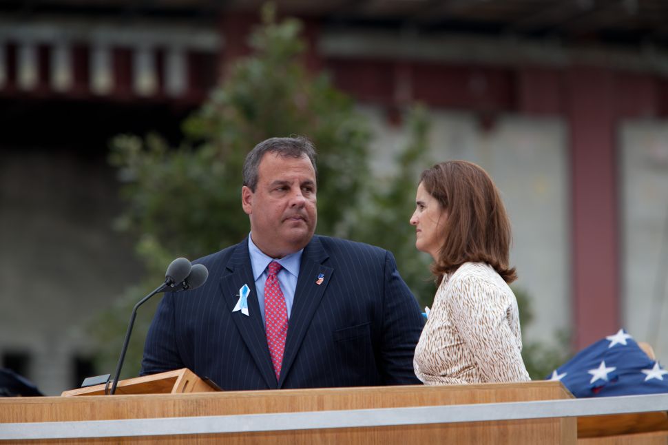 NEW YORK, NY - SEPTEMBER 11: Governor of New Jersey Chris Christie speaks at the 9/11 Memorial during the tenth anniversary ceremonies of the September 11, 2001 terrorist attacks at the World Trade Center site, September 11, 2011 in New York City. New York City and the nation are commemorating the tenth anniversary of the terrorist attacks which resulted in the deaths of nearly 3,000 people after two hijacked planes crashed into the World Trade Center, one into the Pentagon in Arlington, Virginia and one crash landed in Shanksville, Pennsylvania. (Photo by Allan Tannenbaum-Pool/Getty Images)