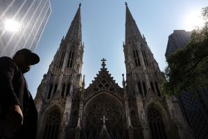 NEW YORK, NY - SEPTEMBER 08: St. Patrick's Cathedral, the seat of the Roman Catholic Archdiocese of New York, is viewed on September 8, 2015 in New York City. Just in time for the arrival of Pope Francis later this month to hold mass at the church, a three-year restoration project at St. Patrick's is largely completed. The project at one of America's most popular churches cleaned the exterior of the church, repaired panels and stained glass windows and restored the large bronze doors at the Fifth Avenue entrance. St. Patrick's held its first Mass in 1879. (Photo by Spencer Platt/Getty Images)