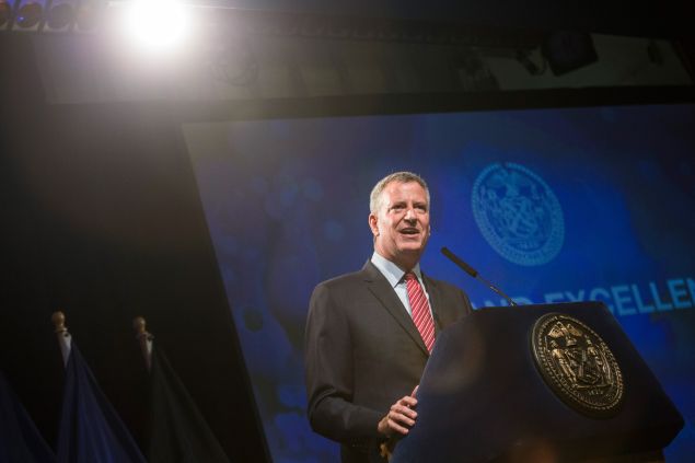 Mayor Bill de Blasio during a recent speech on education. (Photo: Andrew Burton/Getty Images)