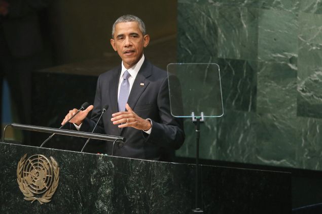 NEW YORK, NY - SEPTEMBER 28: (AFP OUT) U.S. President Barack Obama addresses the 70th annual United Nations General Assembly at the UN headquarters September 28, 2015 in New York City. Obama will hold bilateral meetings with Indian Prime Minister Narendra Modi and Russian President Vladimir Putin later in the day. (Photo by Chip Somodevilla/Getty Images)
