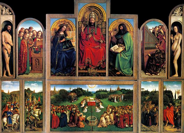 The Ghent Altarpiece, 1430. Created by Jan van Eyck, it's an early Flemish polyptych panel painting. Dated 15th century. (Photo by: Universal History Archive/UIG via Getty Images)