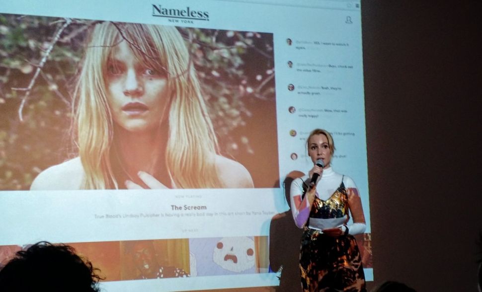 Alexandra Serio describes how Monegraph will power licensing of premium video on, Nameless, a pre-launch startup. (Photo: Brady Dale for Observer)