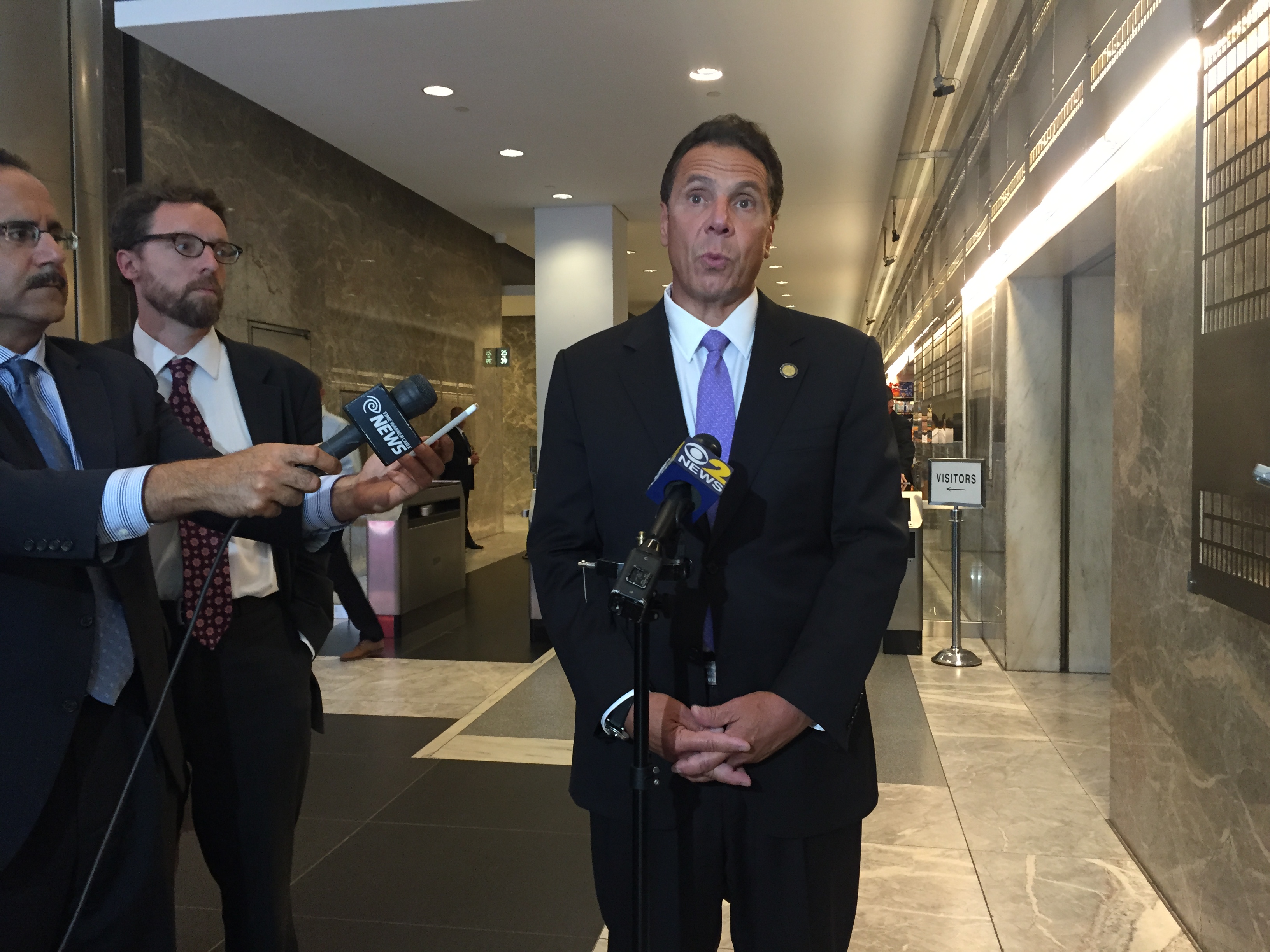 Gov. Andrew Cuomo discussing the funding plan today. (Photo: Jillian Jorgensen for Observer)