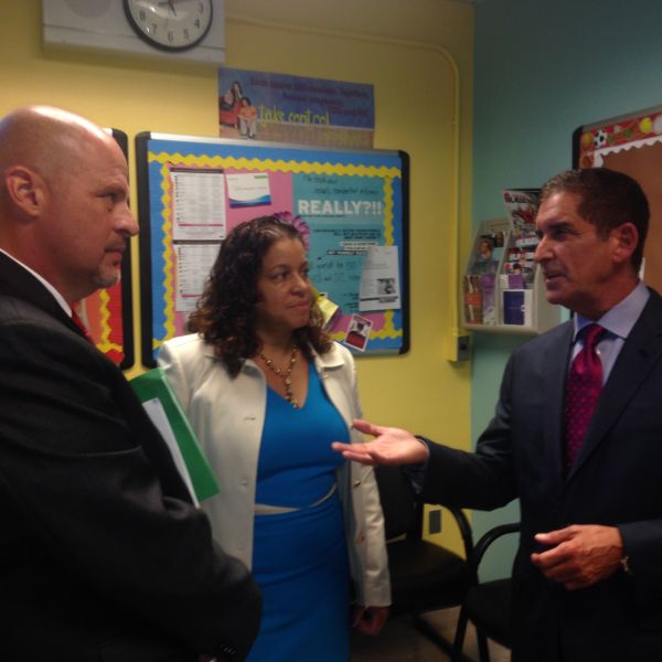 State Senate Co-Leader Jeffrey Klein, right, with UFT President Michael Mulgrew today (Photo: Will Bredderman for Observer).