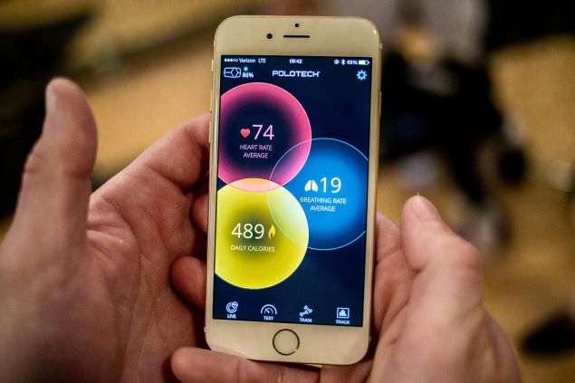 The smartshirt connects to an accompanying smartphone app. (Photo courtesy of Ralph Lauren)