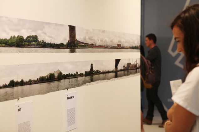 Archtober held a preview exhibit at their new space in the South Street Seaport District, featuring a panorama entitled Sea Level: Five Boroughs at Water's Edge. (Center of Architecture)