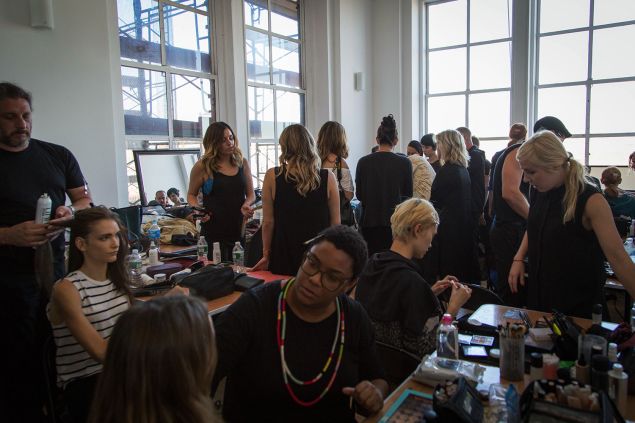 Backstage at Simon Miller's SS16 presentation. (Photo: Kaitlyn Flannagan for Observer)