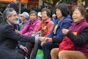 Aaron Peskin campaigning in San Francisco's Chinatown. (Photo www.aaron2015.com)