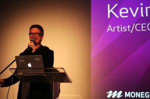 Kevin McCoy describes the key features of Monegraph in the Sky Room at the New Museum. (Photo: Brady Dale for Observer)