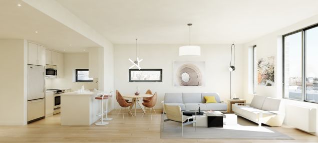 A living room at one of the 8 Vanderbilt condos.