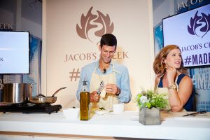 Novak Djokovic teaches a cooking class for an event for Jacob's Creek wines, Astor Center. (Photo: Yvonne Albinowski for Observer)