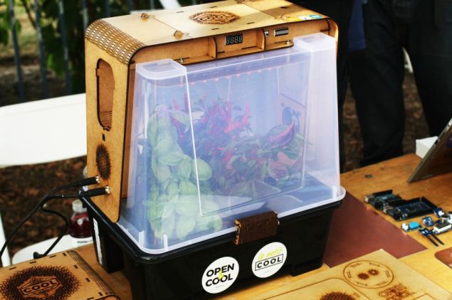 Le Petit COOL, an open source mini greenhouse from France. (Photo: Brady Dale for Observer)