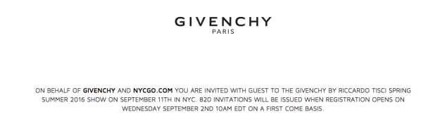 The announcement on Givenchy's website (Photo: Givenchy.com)