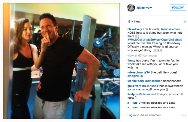 Blake Lively and trainer Don Saladino. (Photo: Instagram/Blake Lively)
