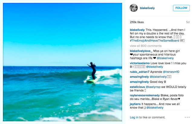 Blake Lively went surfing. (Photo: Instagram/Blake Lively)