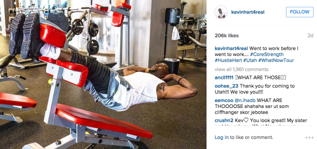 Kevin Hart did a gravity-defying core workout. (Photo: Instagram/Kevin Hart)