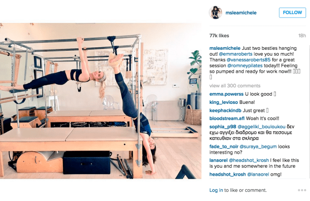 BFFs and frequent workout buddies Lea Michele and Emma Roberts did Pilates. Photo: Instagram/Lea Michele)
