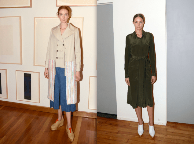 Two looks from Gabriela Hearst's presentation. (Photos: Patrick McMullan)