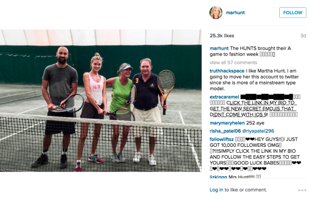 Martha Hunt and her family played tennis. (Photo: Instagram/Martha Hunt)