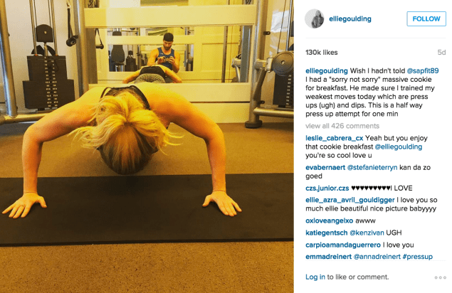 Ellie Goulding stopped mid-way through a press-up for a full minute. (Photo: Instagram/Ellie Goulding)