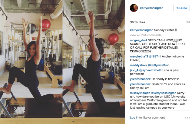 A smiley Kerry Washington did Pilates. (Photo: Instagram/Kerry Washington)