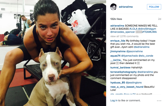 Adriana Lima hit the gym with an adorable pup. (Photo: Instagram/Adriana Lima)