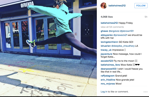 Katie Holmes jumped for joy. (Photo: Instagram/Katie Holmes)