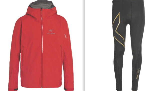 Left, Arc'Teryx Beta SL Gore-Tex Jacket, $300, www.mrporter.com; right, 2XU Elite MCS Compression Tights, $150, www.mrporter.com. (Photos: Mr. Porter)